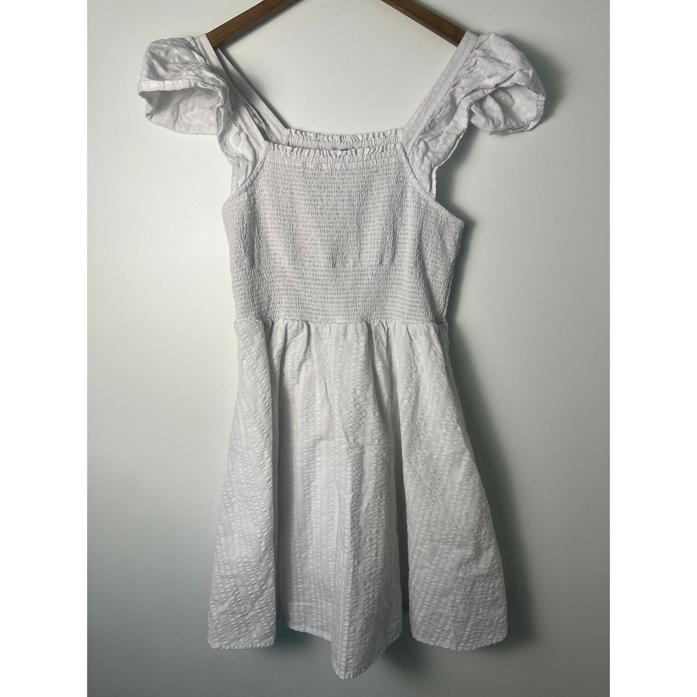 Old Navy Wm Med White Seersucker Smocked Flutter Sleeve Mini Dress Cottagecore